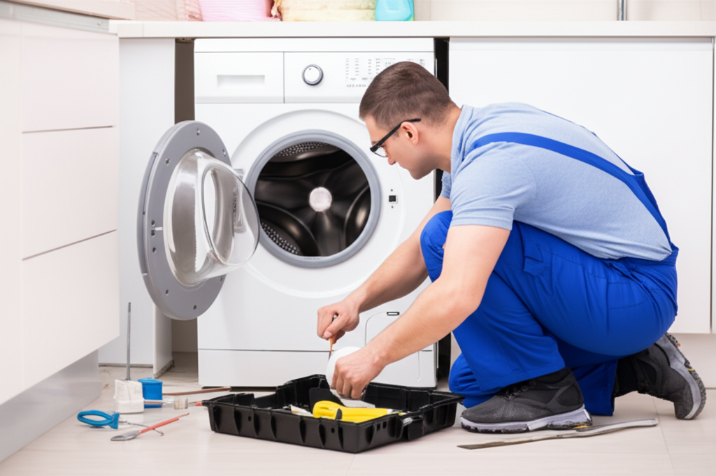 Techniker repariert eine Waschmaschine